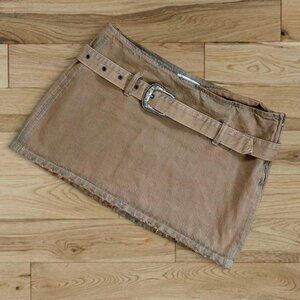 Zara Western mini denim skirt huge silver buckle belt & hardware 🖤 taupe brown